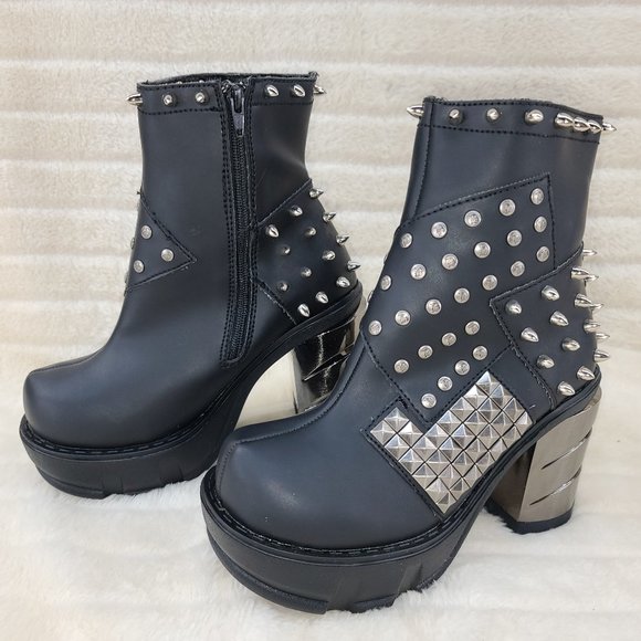 Demonia Shoes - Demonia Black Platform Boots with Silver Studs